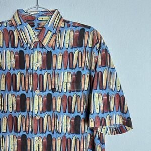Duke Kahanamoku Hawaiian Shirt Mens L Blue Silk Blend Surfboards Beach Aloha